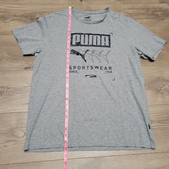 Puma Shirt Mens Large Gray Short Sleeve Spell Out Logo Distressed Graphic Tee - Picture 5 of 6